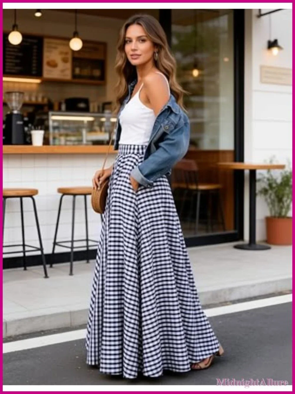 High Waist A-Line Pleated Maxi Skirt with Pockets Swing Flared